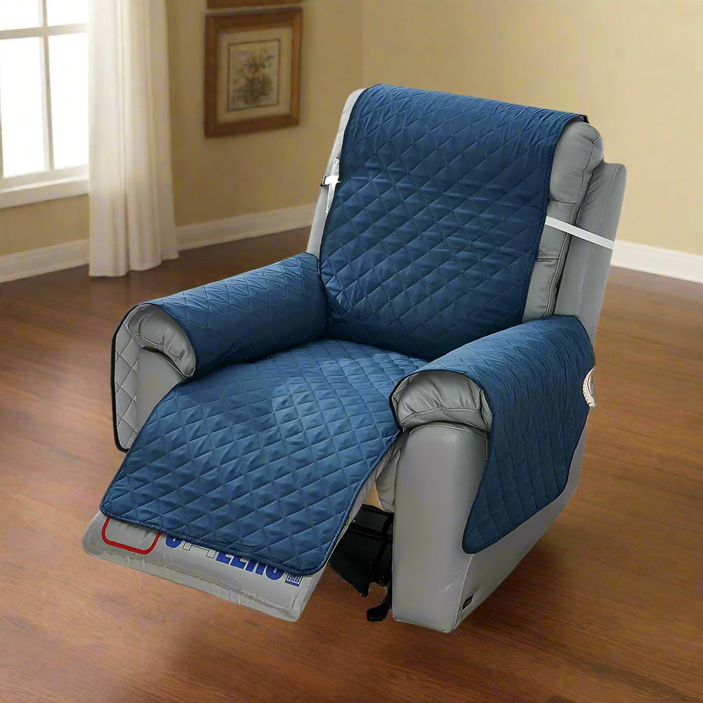 1pc Navy Blue Quilted Recliner Chair Cover