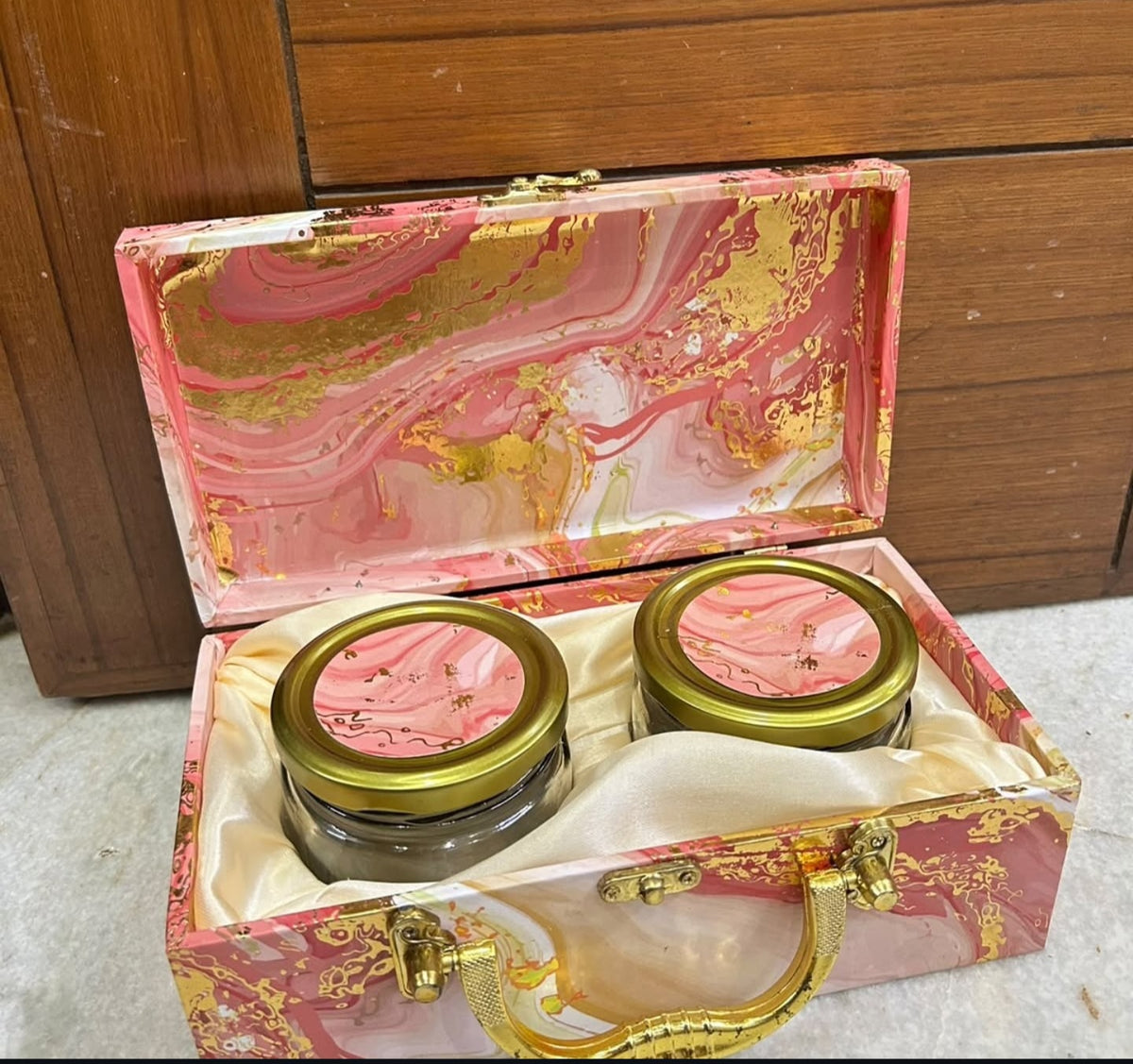 Dry Fruit Gift Box with 2 Designer Glass Jars