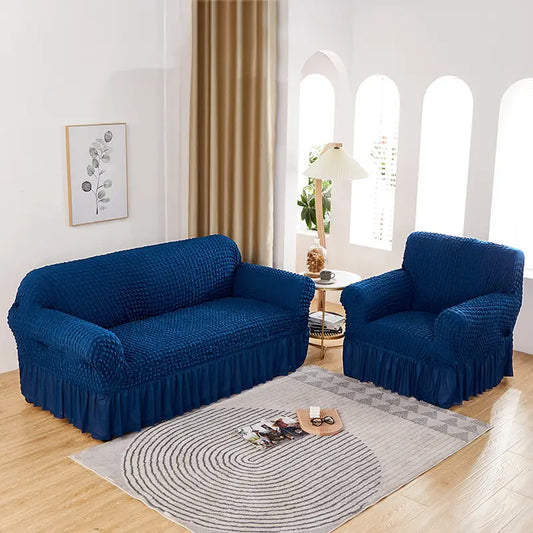 Sofa Cover Bubble Style With Frill - Royal Blue