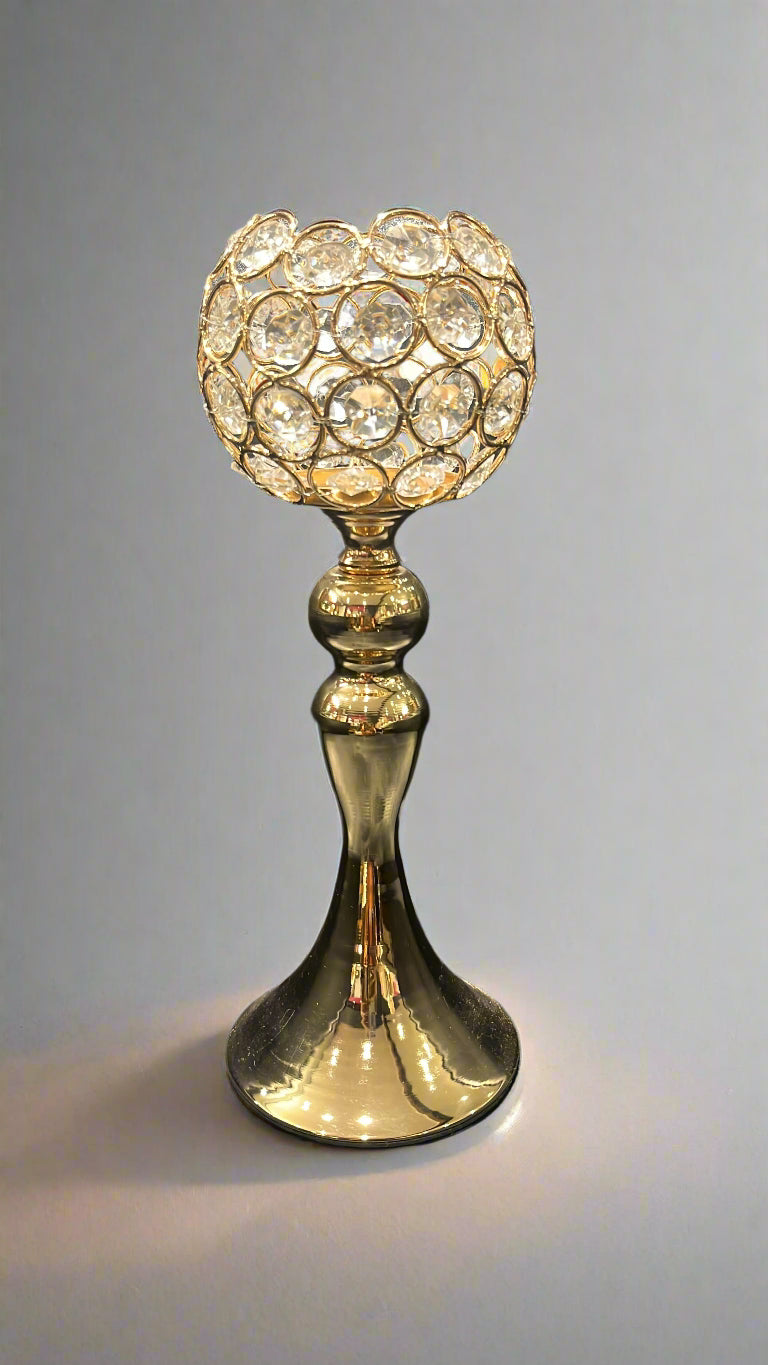 Candle Holder - Golden With Pearls