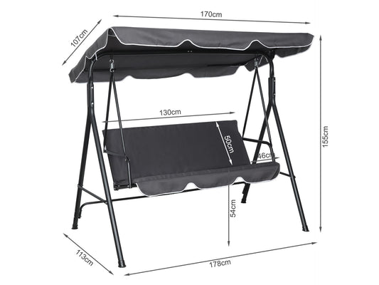 Outdoor Patio Garden 3 Seater Swing Seat - Blue and White