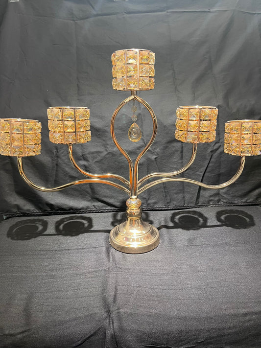 Candle Holder -  Golden 5 in 1 with Pearls