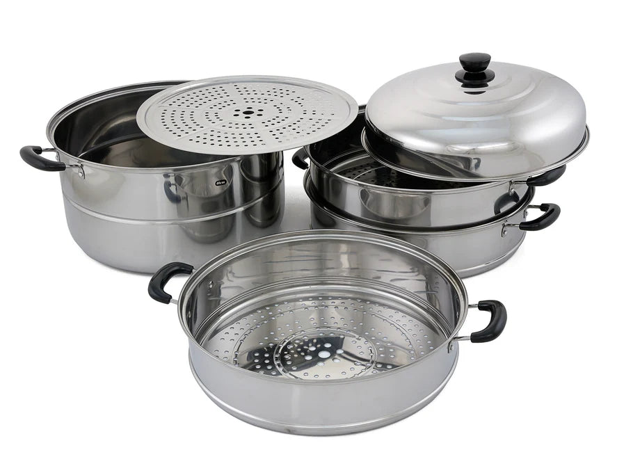 40cm Steamer Pot 3 Layer + Lid | Stainless Steel Commercial Kitchen Steamers