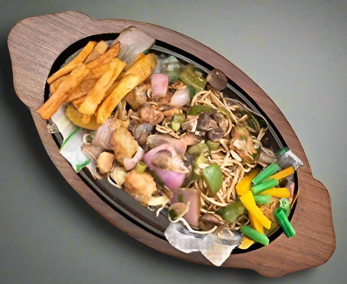 Oval Shape Cast Iron Sizzler Plate and Wooden Stand