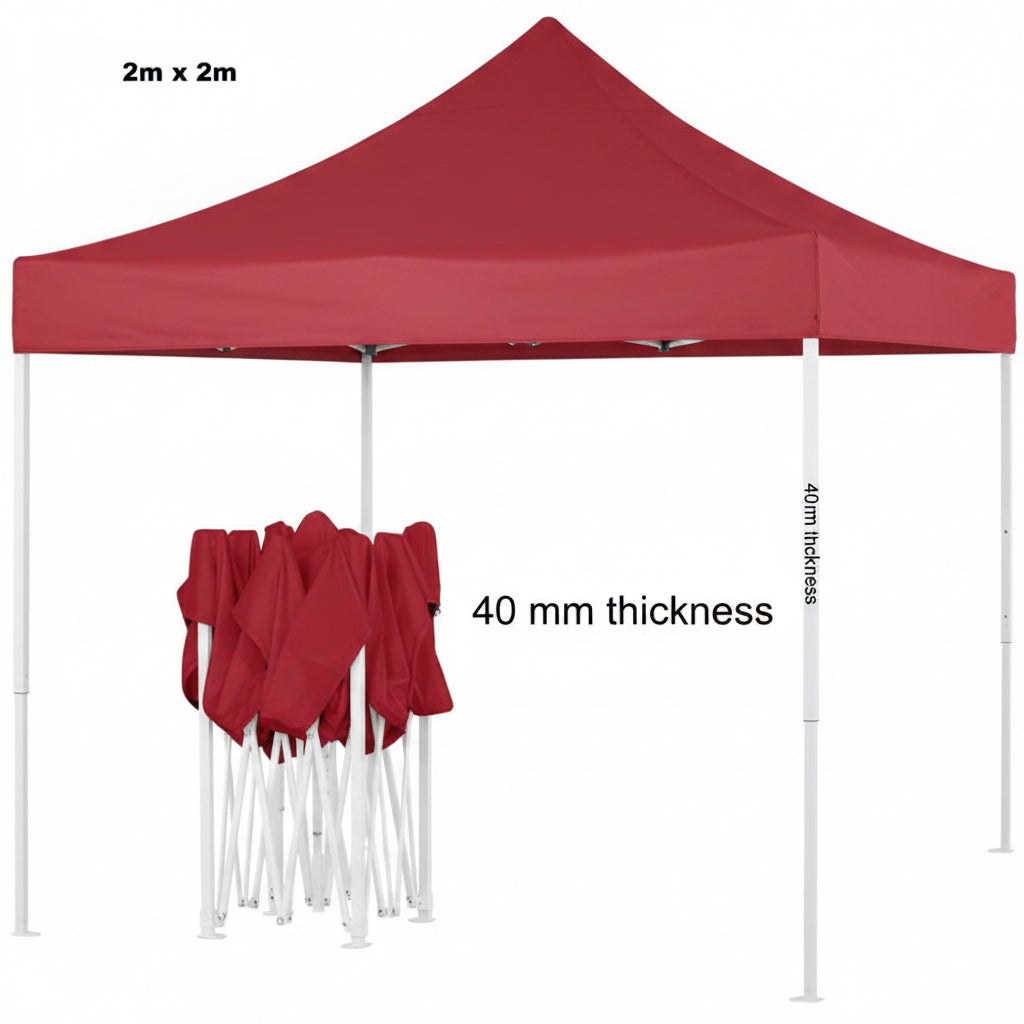 Gazebo 2mx2m Red Heavy Duty 40mm White Frame