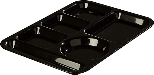 6 Compartment Plate - Black Rectangular Black Acrylic
