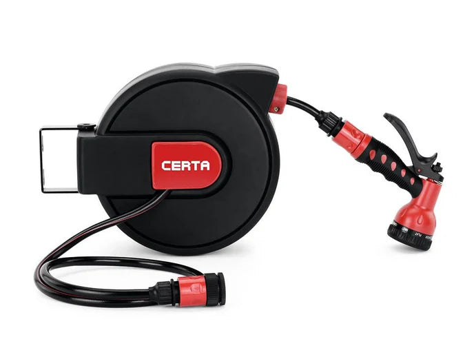 10m Retractable Garden Hose Reel with 9-in-1 Spray Nozzle