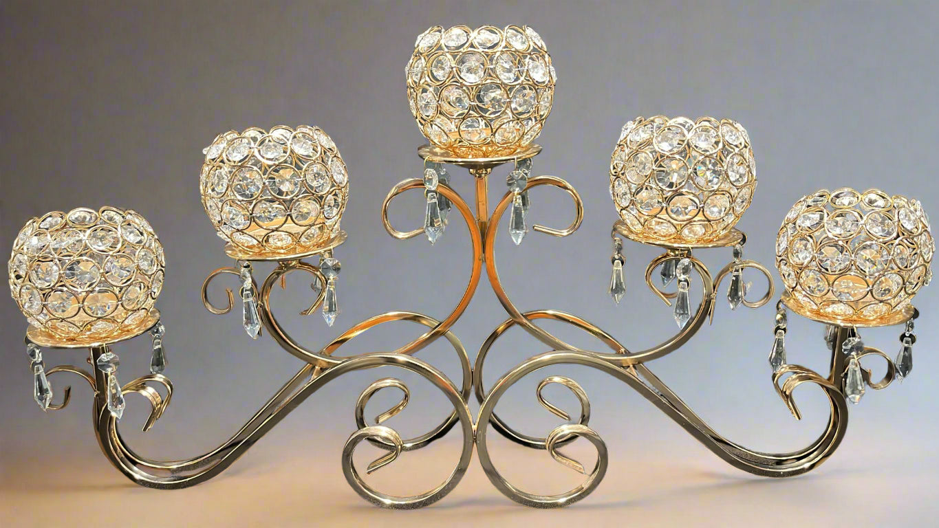 Candle Holder - Golden With Pearls - 5 in 1