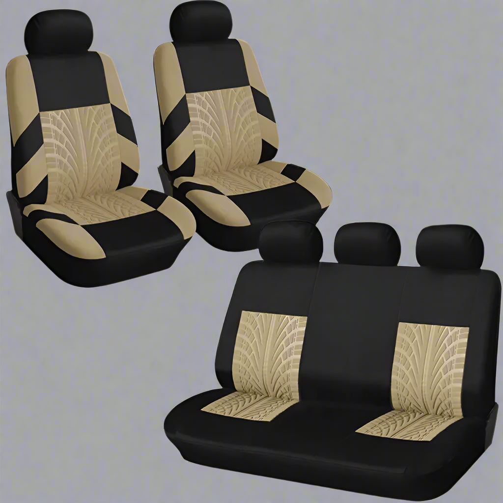 Fit 5-Seat Car Seat Covers with Stylish 3D Print Design - Black & Beige