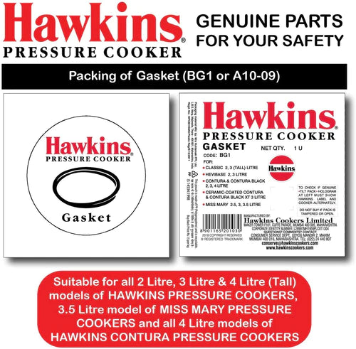 Hawkins BG1/A10-09 Gasket Sealing Ring for Pressure Cookers, 2 to 4-Liter, Black 1pc