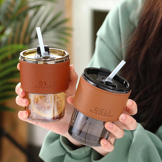 435ML Glass Tumbler with Silicone Straw and Lid