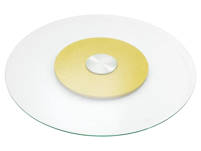68cm Glass Lazy Susan with Gold Turntable Base - Rotating Food Tray