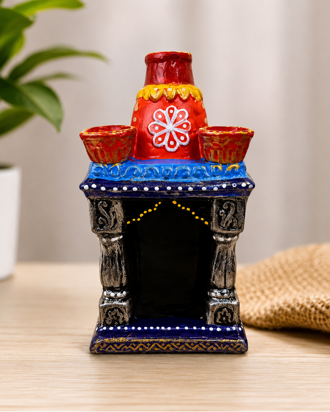 Handcrafted Decorative Shree Temple Diya Holder – Multicolor