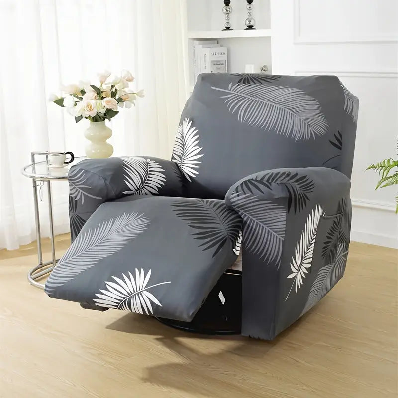 Contemporary 4PC Black and White Leaf Print Recliner Slipcovers
