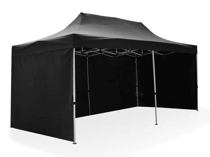 Gazebo 3mx6m Black Heavy Duty 40mm White Frame with Side Walls