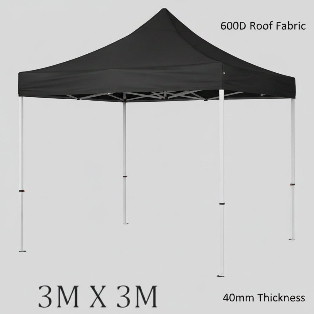 Gazebo 3mx3m Black Heavy Duty White Frame 40mm Without walls
