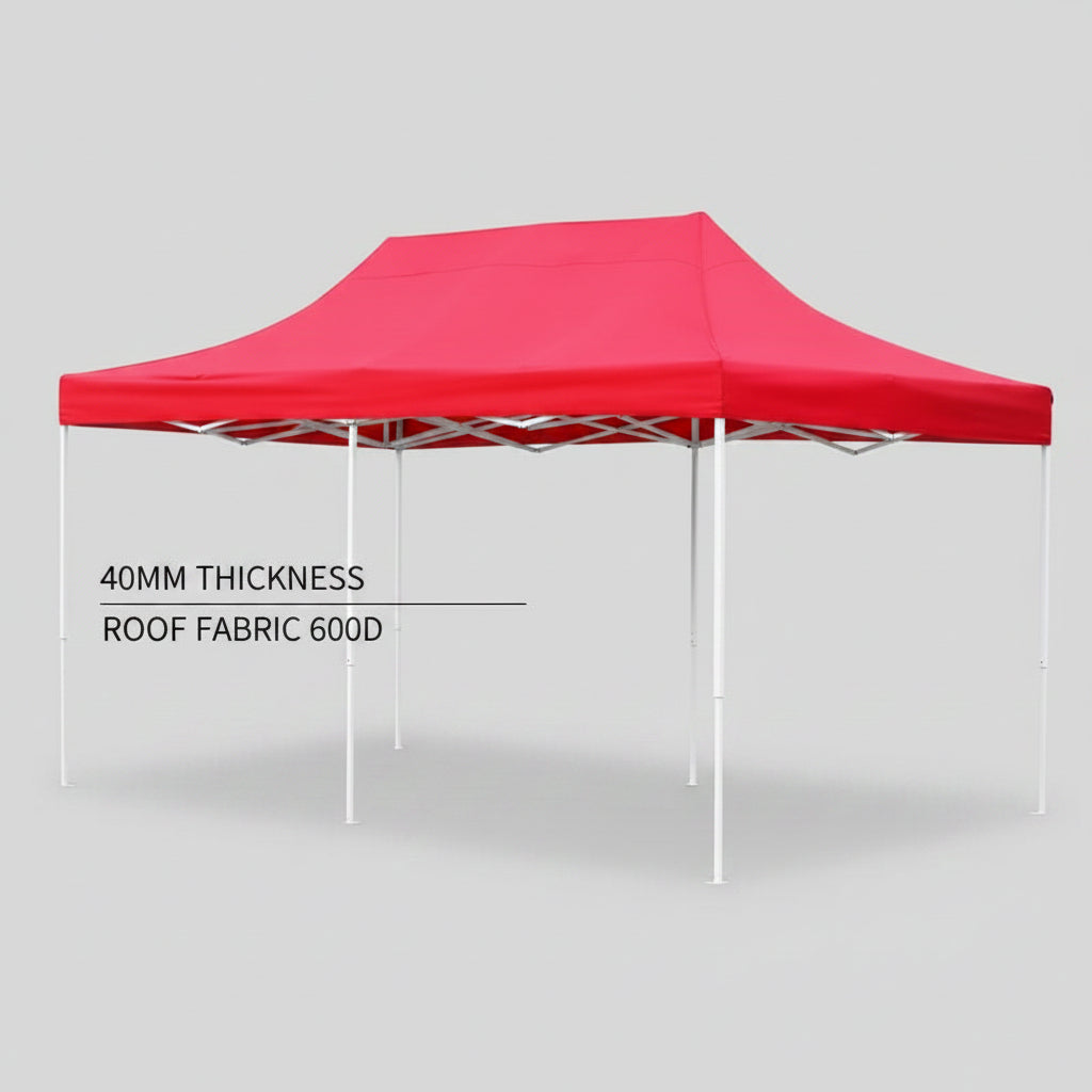 Gazebo 3mx6m Red Heavy Duty 40mm White Frame