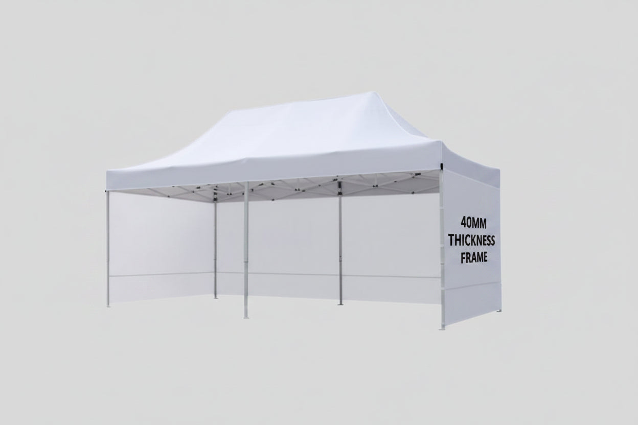 Gazebo 3mx6m White Heavy Duty 40mm White Frame with Side Walls