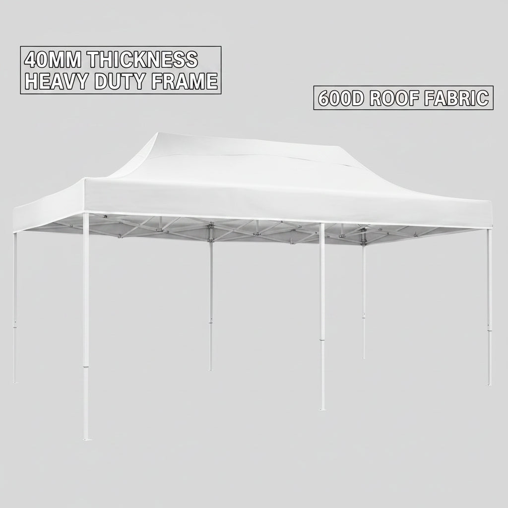 Gazebo 3mx6m White Heavy Duty 40mm White Frame