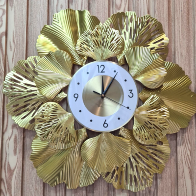 Wall Clock Flower Gold
