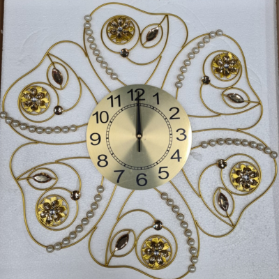 Wall Clock Gold Floral Design 3