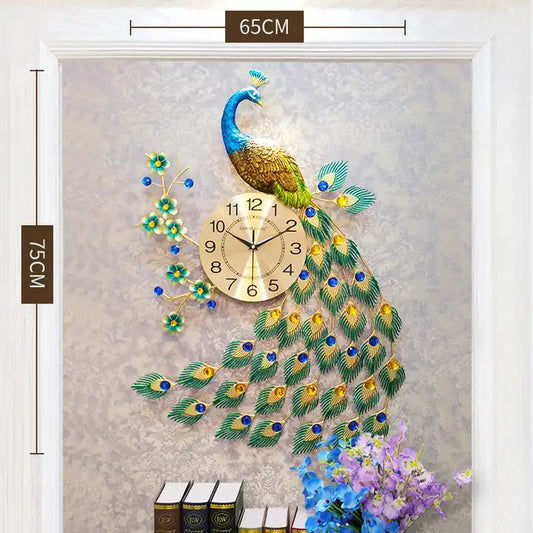 Peacock Clock With Feathers