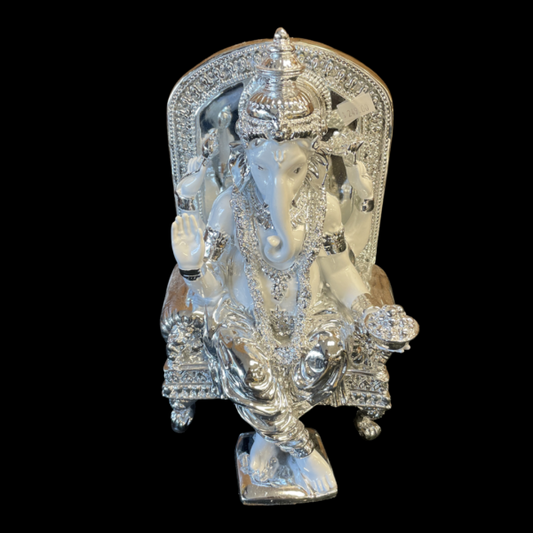 Ganesha on Throne 24cm Silver
