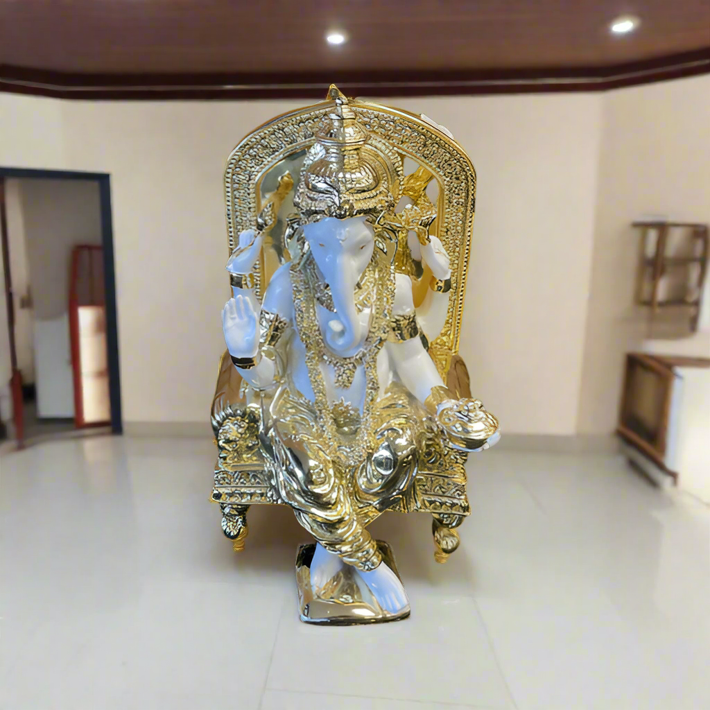 Ganesha on Throne 24cm Gold