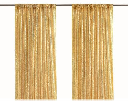 Gold Sequin Backdrop Curtain Panels Stage 2 Pieces
