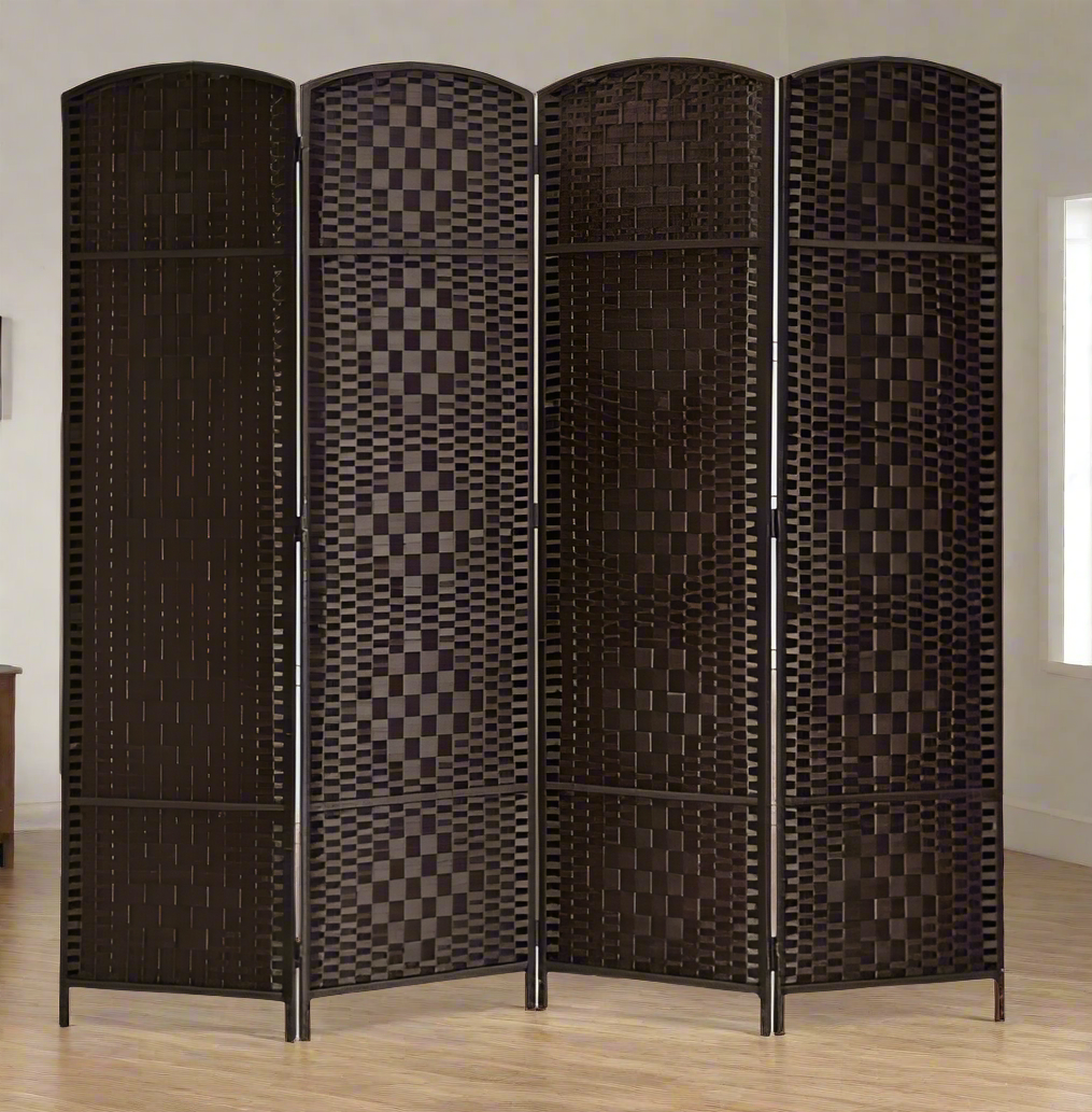 Room Divider Woven 4 Panel - 180cm x 180cm -(SPY-025) Black