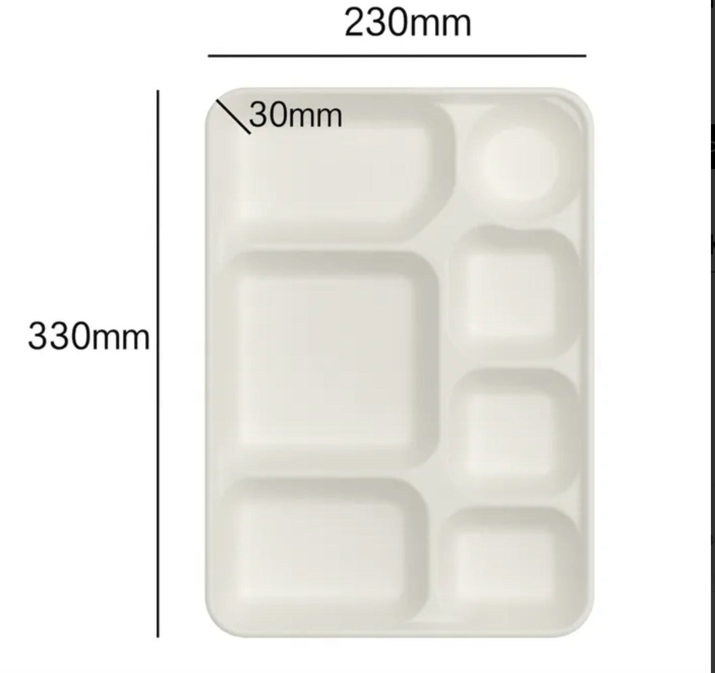 7 Compartment Biodegradable Dinner Tray Deep, 330 x 230 x 30mm, 25 Pieces Pack