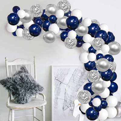 Balloons Garlands Kit- White, Silver, Blue