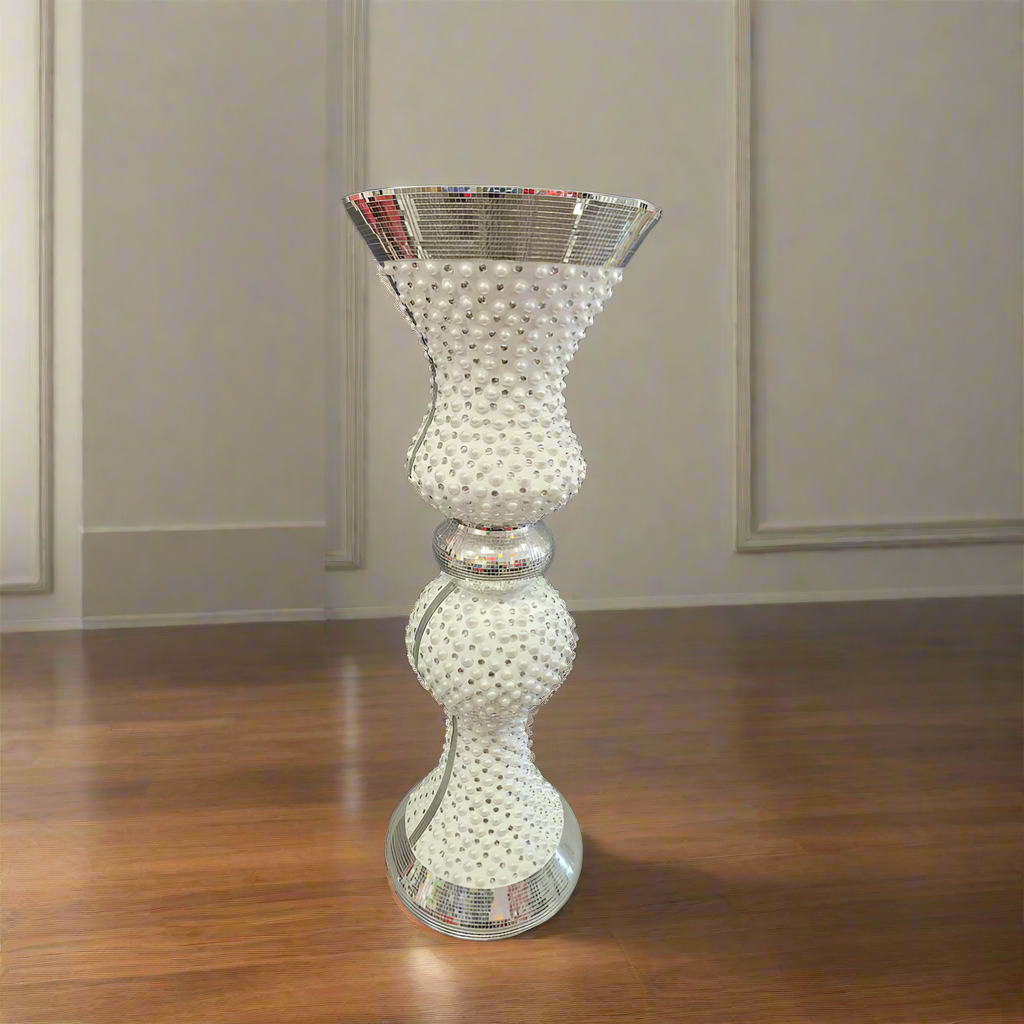 Elegant Vase White and Silver Pot Shape 100cm