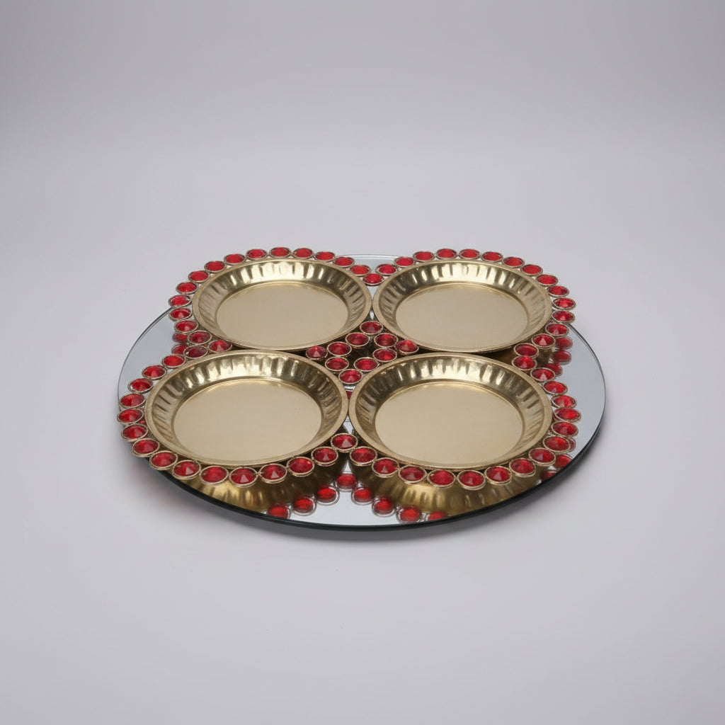 Brass Plate 14inch with Red Rhinestone