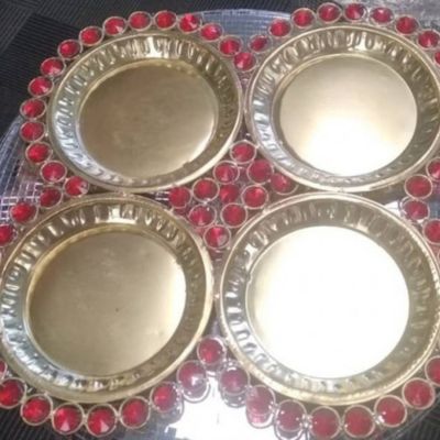 Brass Plate 14inch with Red Rhinestone