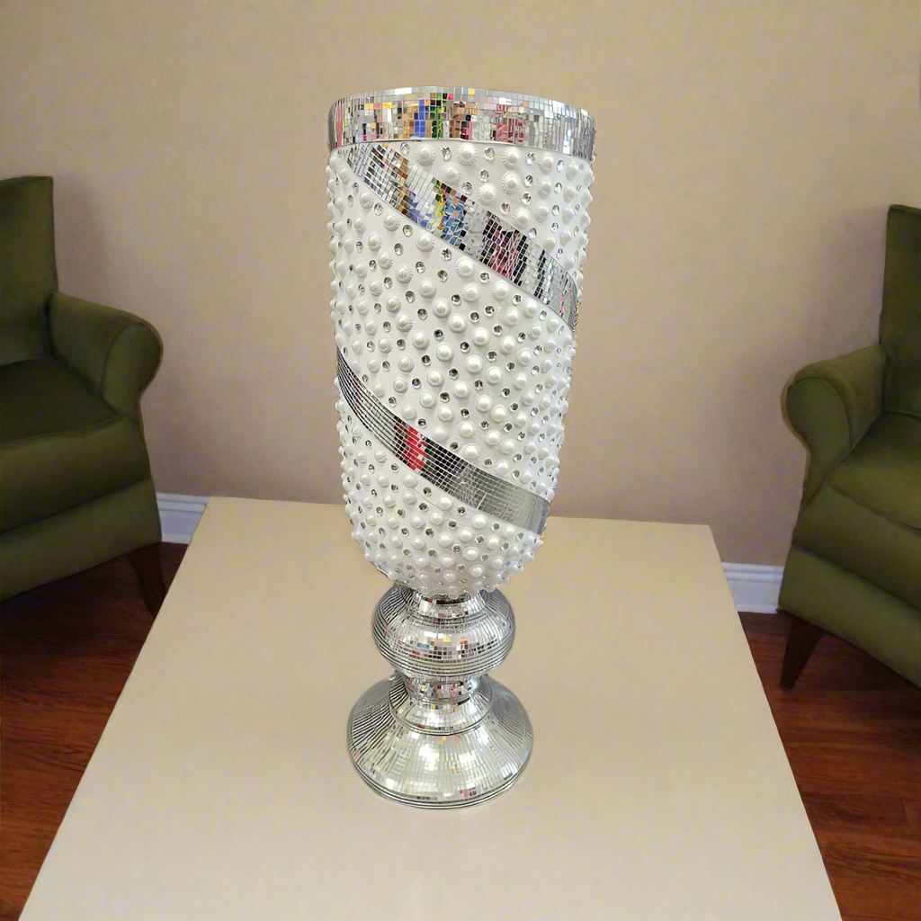 Elegant Vase White 'n Silver 80cm