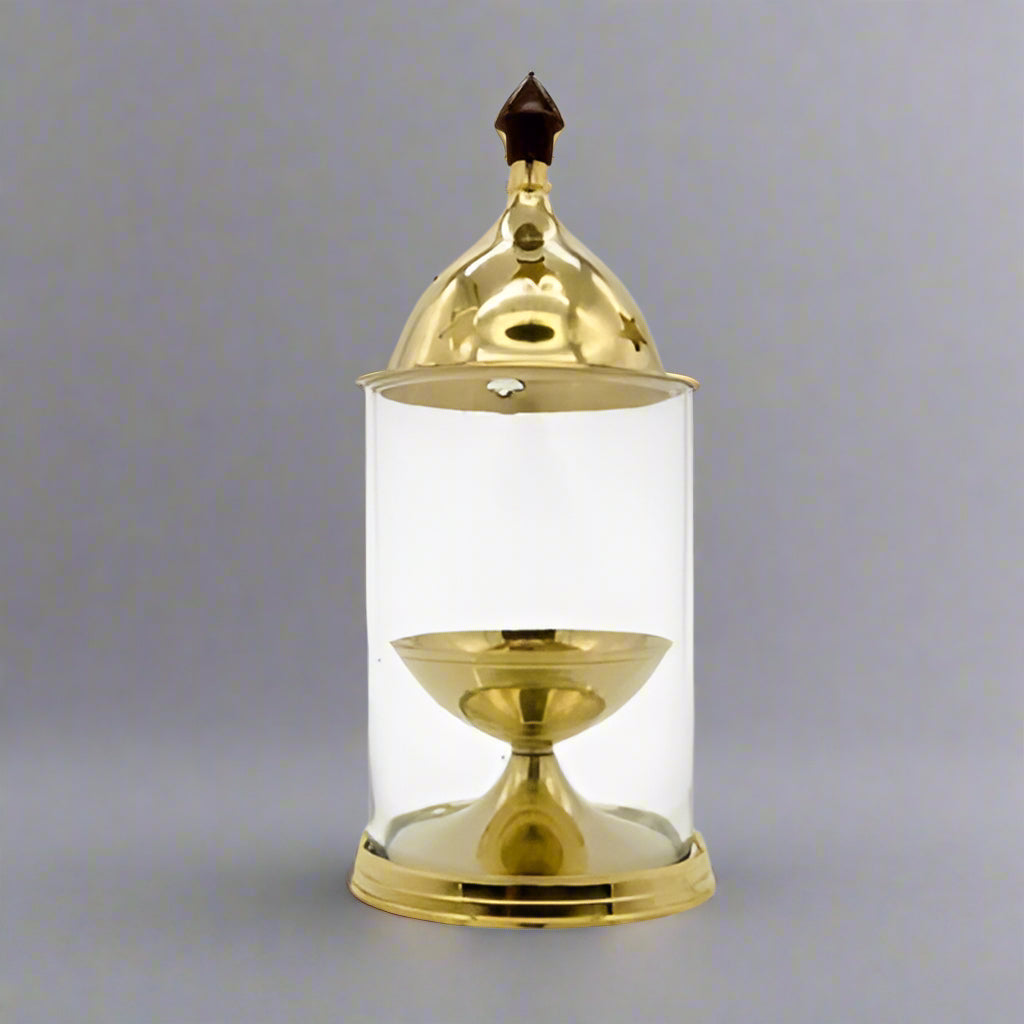 Jyot Stand with Glass Cover 18cm