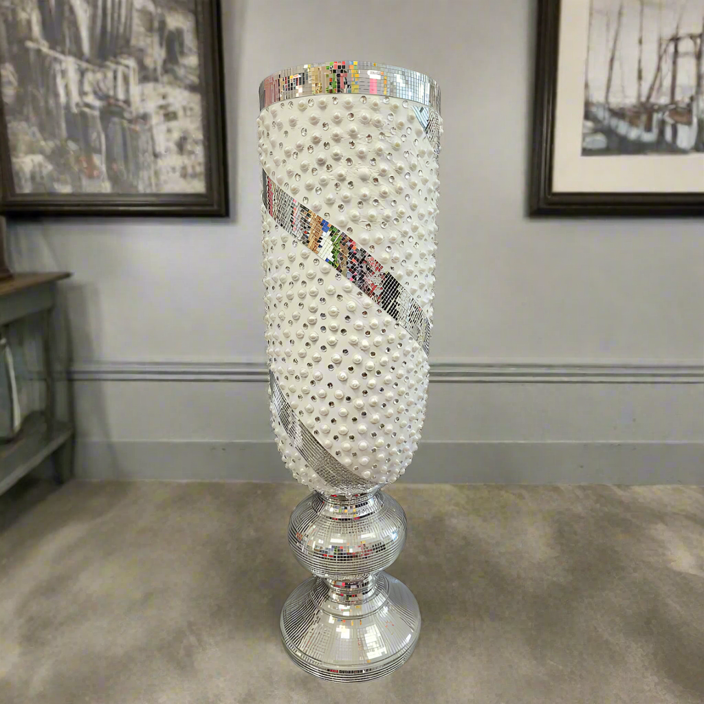 Elegant Vase White 'n Silver 100cm