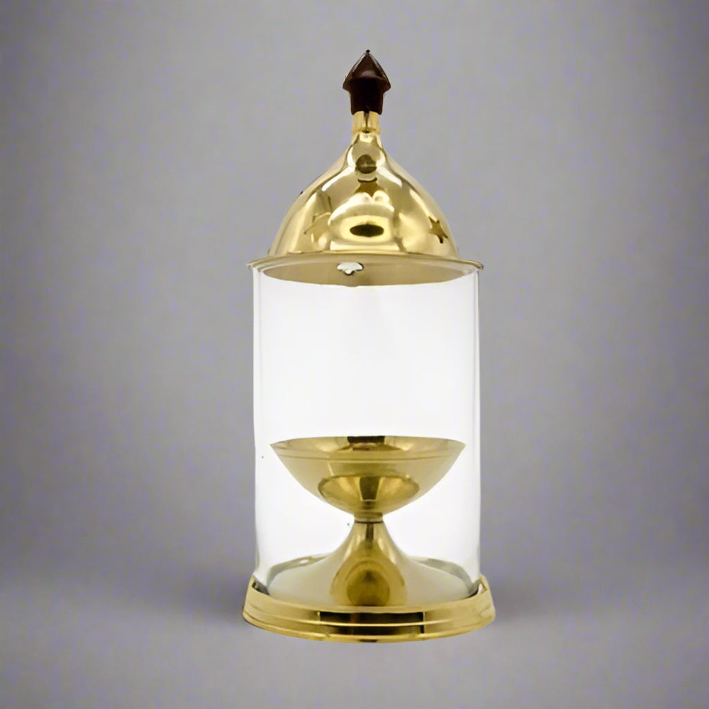 Jyot Stand with Glass Cover 15cm