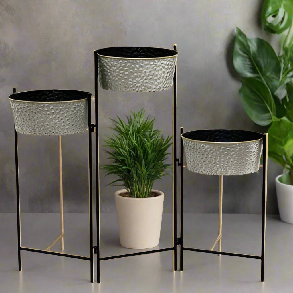 Plant Stand Grey Floral 3 Pot