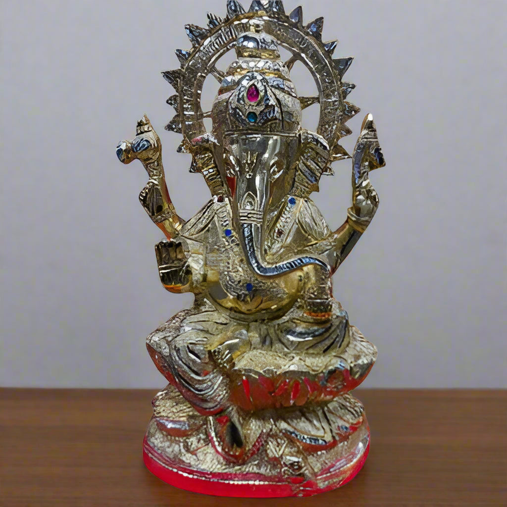 Ganesh Silver and Gold Statue - 19 by 33 cm
