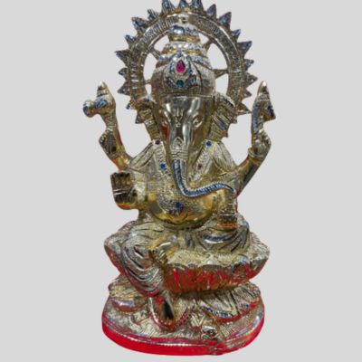 Ganesh Silver and Gold Statue - 19 by 33 Inch