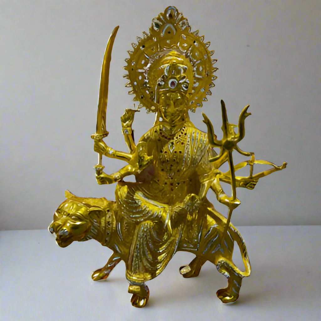 Durga Mata Gold and Silver Statue - 31 by 54 cm