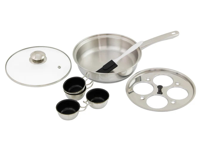 22cm Stainless Steel Egg Poacher Pan with 4 Non-Stick Cups