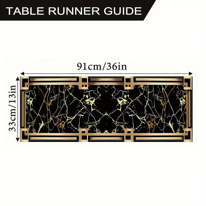 1pc Elegant Black and Golden Marble Table Runner