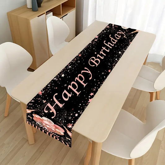 1pc,Black Golden Happy Birthday Table Runner