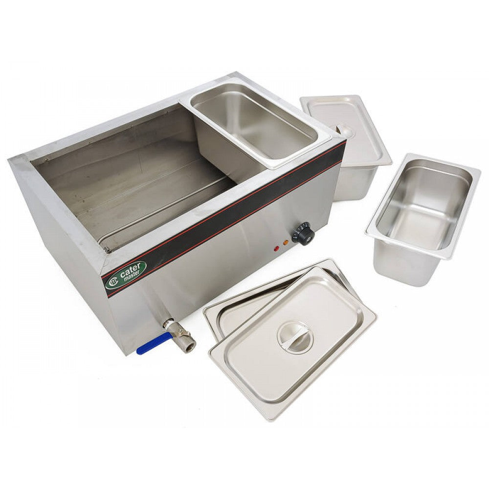 Hot Food Warmer Bain Marie 3x 1/3 GN Tray + Lids - 1.5kW - Commercial Bainmarie