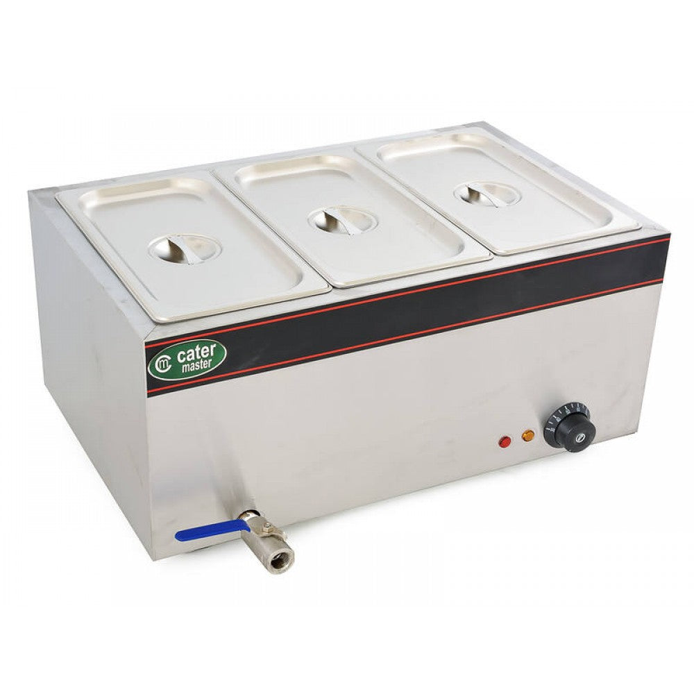 Hot Food Warmer Bain Marie 3x 1/3 GN Tray + Lids - 1.5kW - Commercial Bainmarie