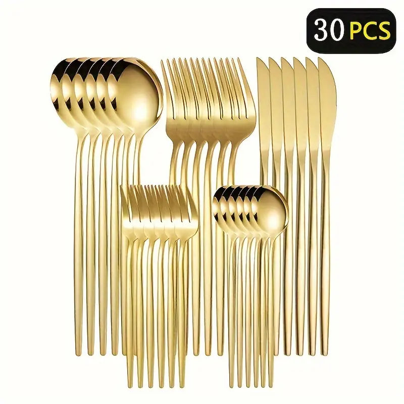 Elegant 30pcs Golden Stainless Steel Cutlery Set
