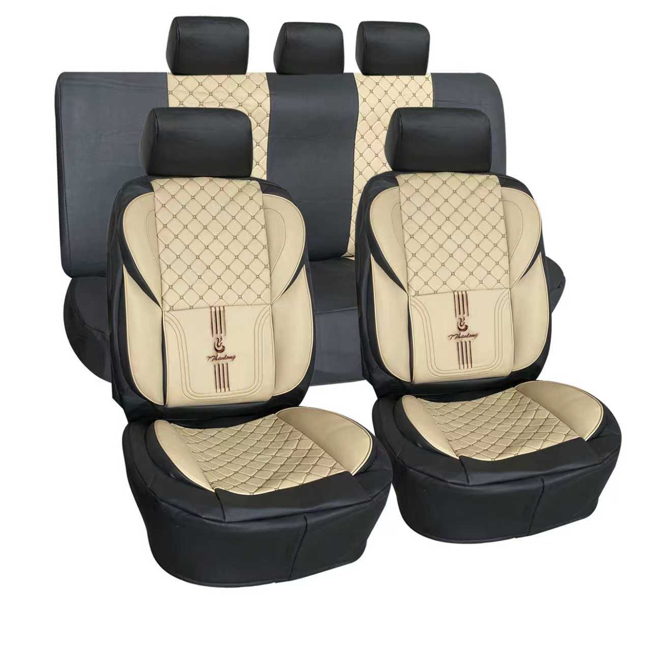 Leather Car Seat Covers - Beige &black